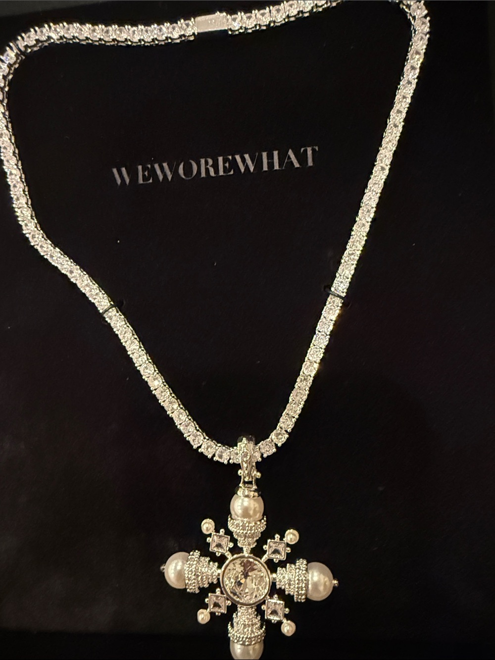 WeWoreWhat Silver Crystal Cross Necklace with Pendant